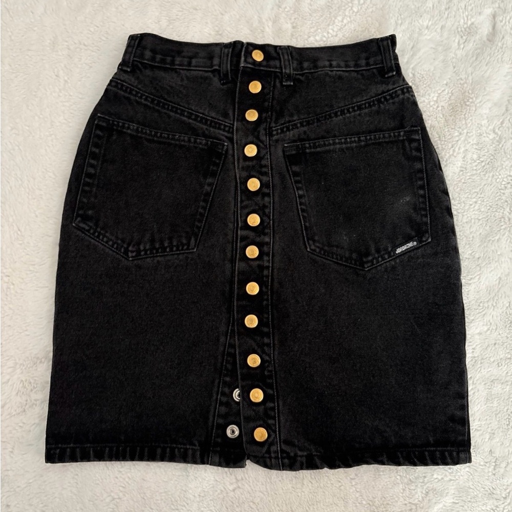 Black Button-Front Denim Skirt